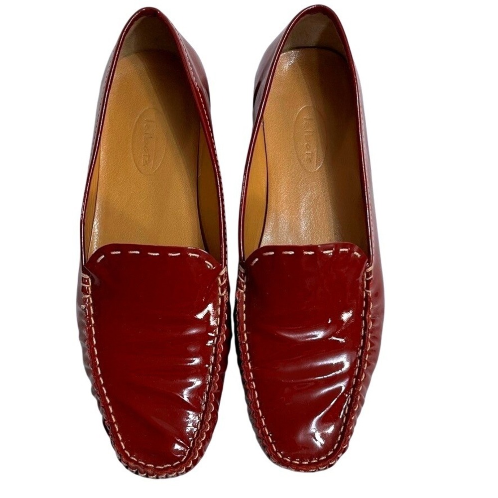 Talbots Womens Patent Leather Driving Loafers Red Moc Toe Flats 8.5W